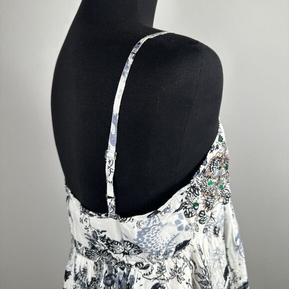 Chaudry KC Babydoll Mini Dress Sz Medium Sequin Pleated Bubble Hem Cottage Boho - Picture 11 of 14